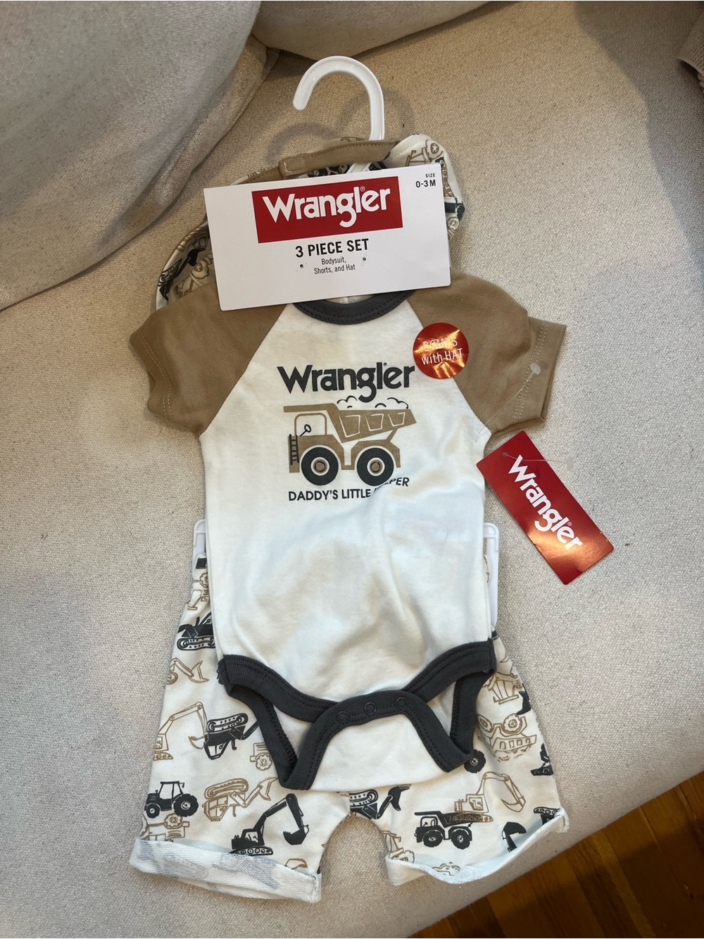 Wrangler Beige, White & Black Baby 3-Piece Set
